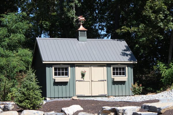 colonial cottage shed in green